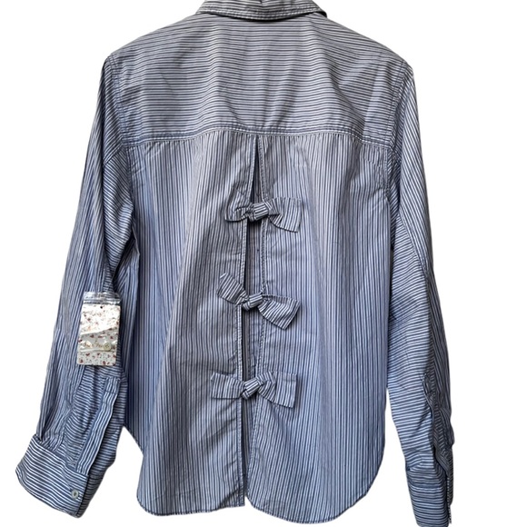 NWT Free People Tie It In A Bow Oversized Striped Button Down Shirt XS - Picture 7 of 13